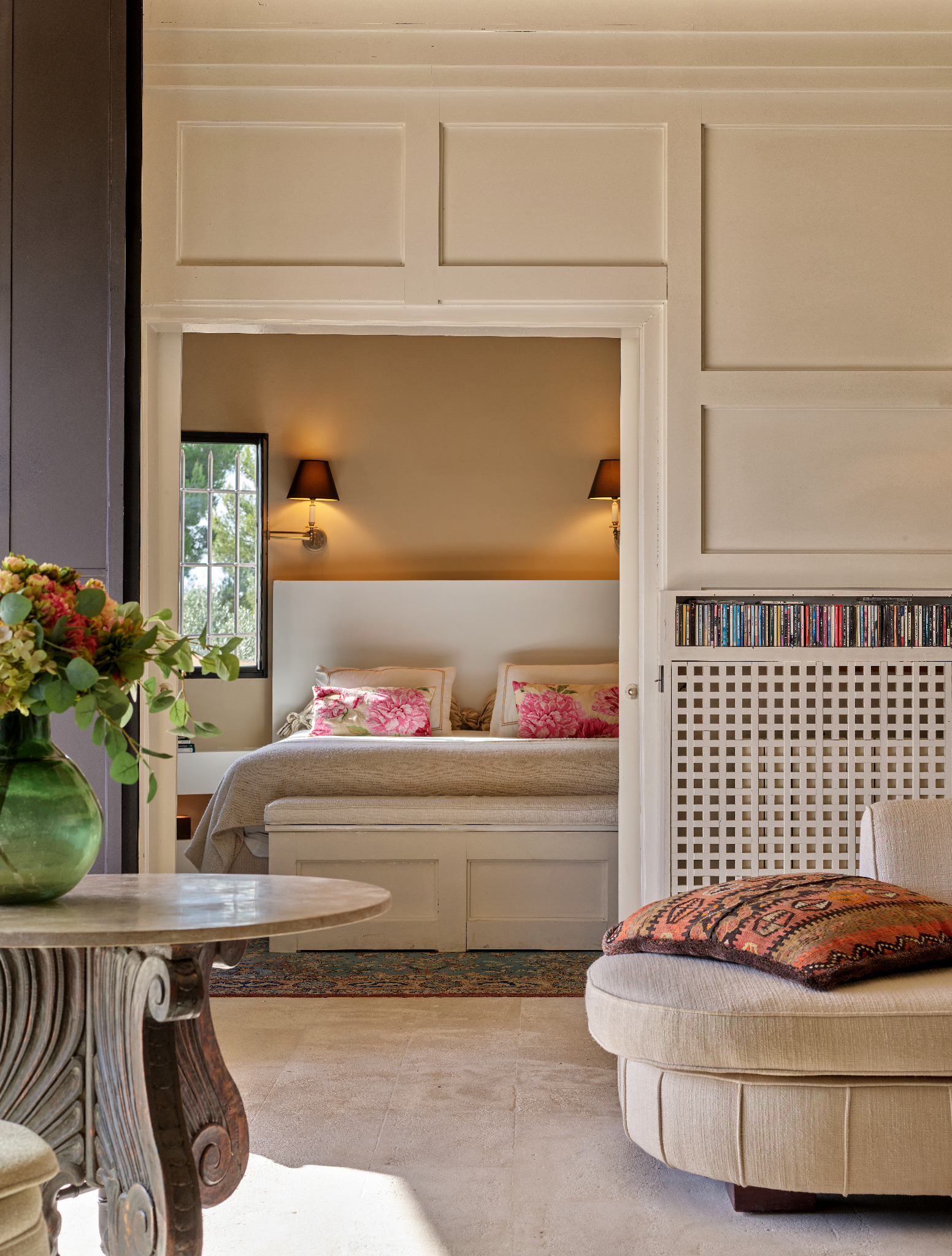 Elegant bedroom suite with floral cushions
