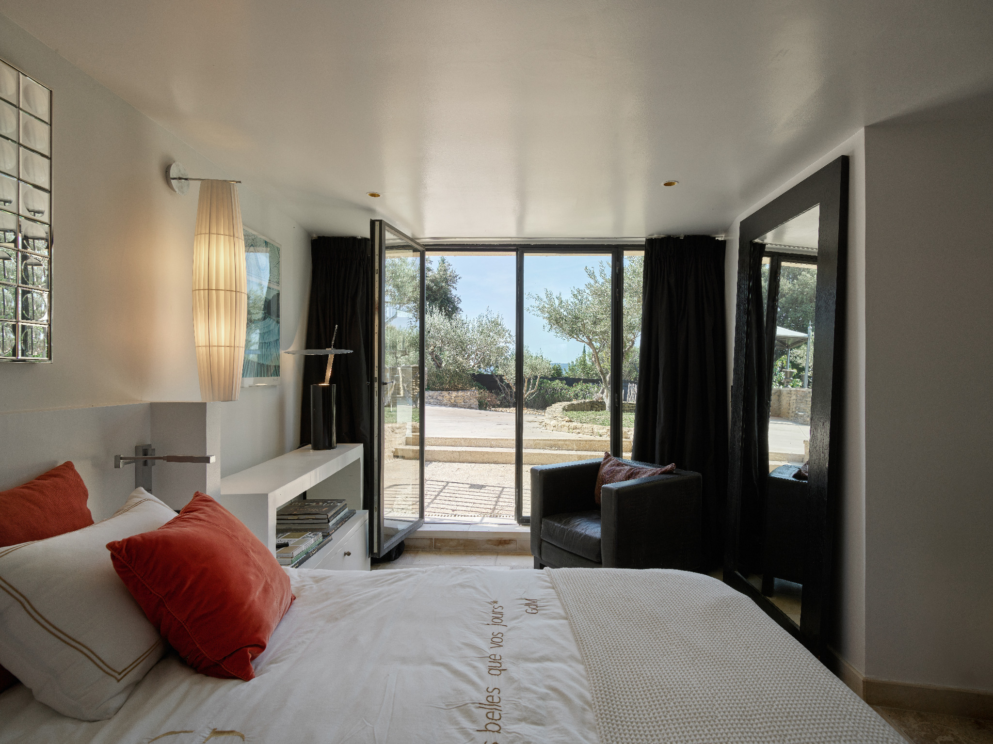 Bedroom opening onto the olive garden